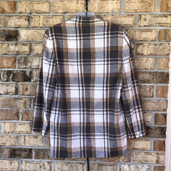 Jones New York Vintage Korea Made Linen Cotton Blend Gray Cream Plaid jacket 8 - Picture 6 of 15